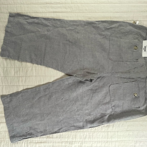 Liz Claiborne Linen Cotton Classic Striped Gray Capri Pants Large - Picture 12 of 13